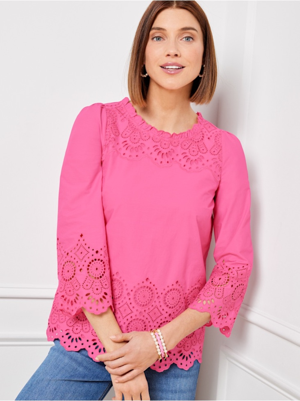 Talbots NWT Pink Eyelet Scallop Hem Top